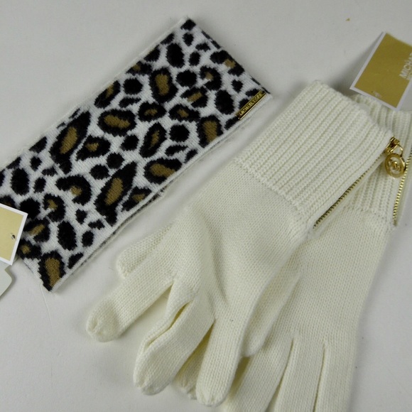 Michael Kors Headband & Gloves Set Leopard Print - Picture 1 of 8